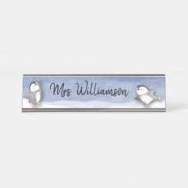 Monogramm des Niedlichen Pinguin-Klassenlehrers Schreibtischnamensplakette