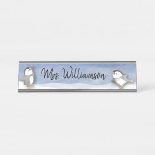 Monogramm des Niedlichen Pinguin-Klassenlehrers Schreibtischnamensplakette