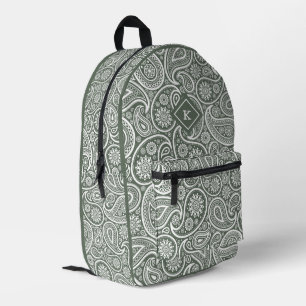 Monogramm des paisley-grünen und weißen Paisley-Mu Bedruckter Rucksack