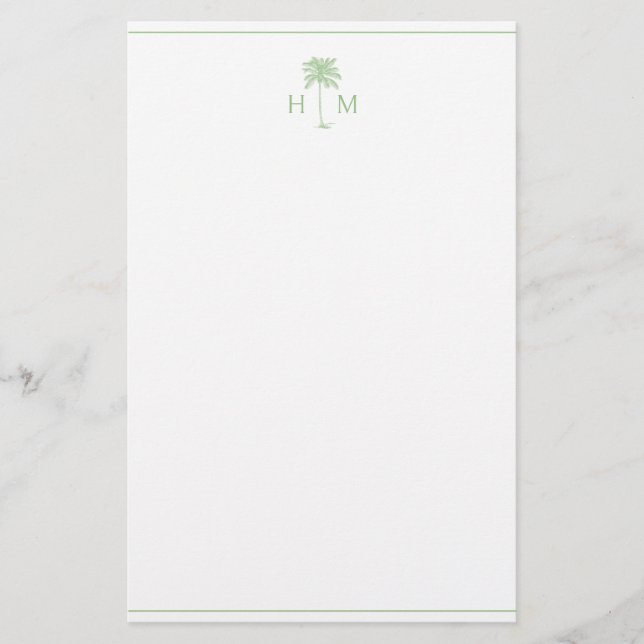 Monogramm des Palm Palmetto Trees grün und weiß Briefpapier (Vorderseite)