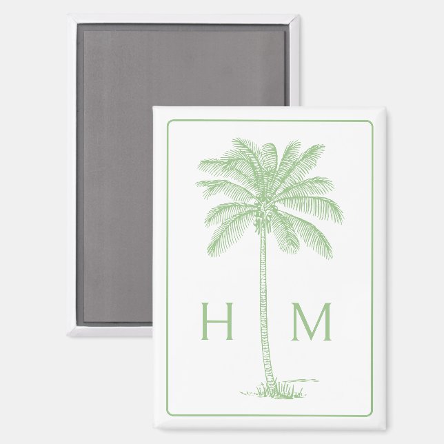 Monogramm des Palm Palmetto Trees grün und weiß Magnet (Vorderseite/Rückseite)