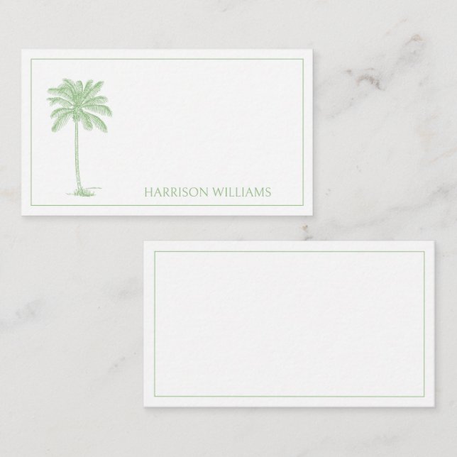 Monogramm des Palm Palmetto Trees grün und weiß Mitteilungskarte (Vorne/Hinten)