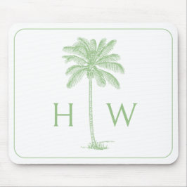 Monogramm des Palm Palmetto Trees grün und weiß Mousepad