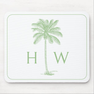 Monogramm des Palm Palmetto Trees grün und weiß Mousepad