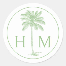 Monogramm des Palm Palmetto Trees grün und weiß Runder Aufkleber