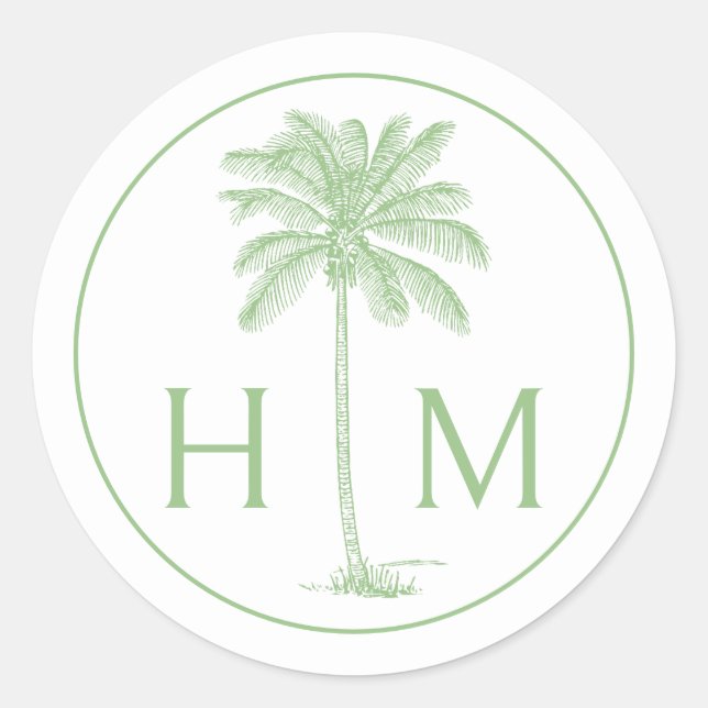 Monogramm des Palm Palmetto Trees grün und weiß Runder Aufkleber (Vorderseite)