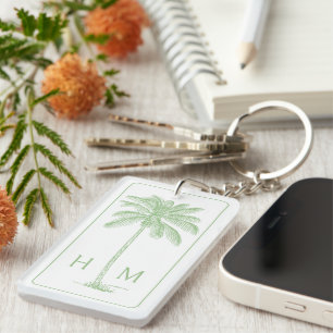 Monogramm des Palm Palmetto Trees grün und weiß Schlüsselanhänger