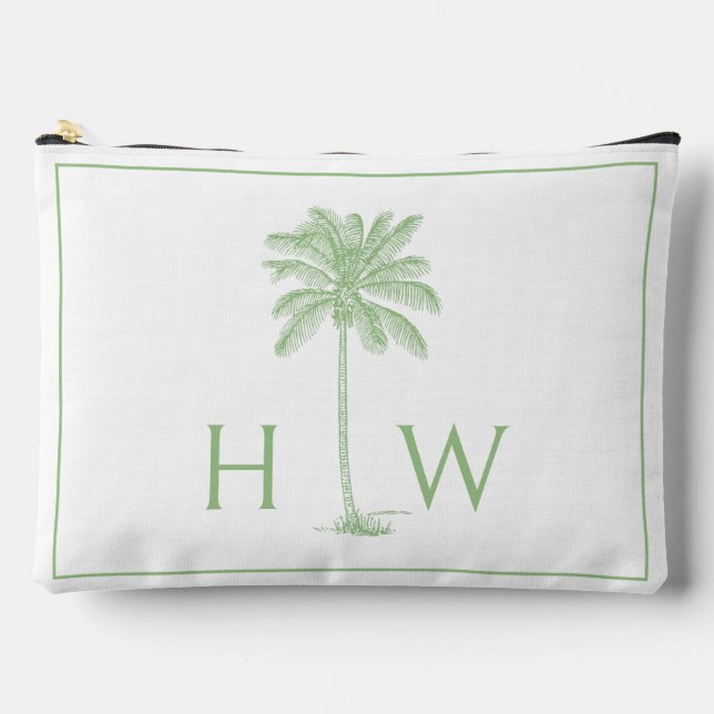Monogramm des Palm Palmetto Trees grün und weiß Zubehörtasche (Vorderseite)