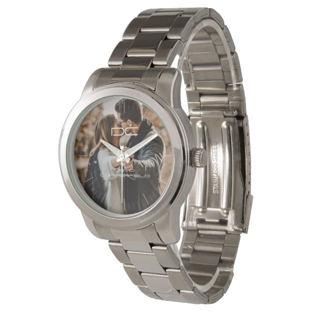 Monogramm des personalisierten Fotos Armbanduhr (Schrägansicht)