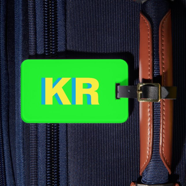 Monogramm des personalisierten, hellgrünen Blockbu Gepäckanhänger (Vorderseite Insitu 4)