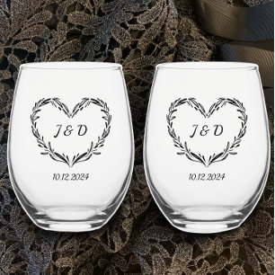 Monogramm des personalisierten Hochzeitkopfes Weinglas Ohne Stiel