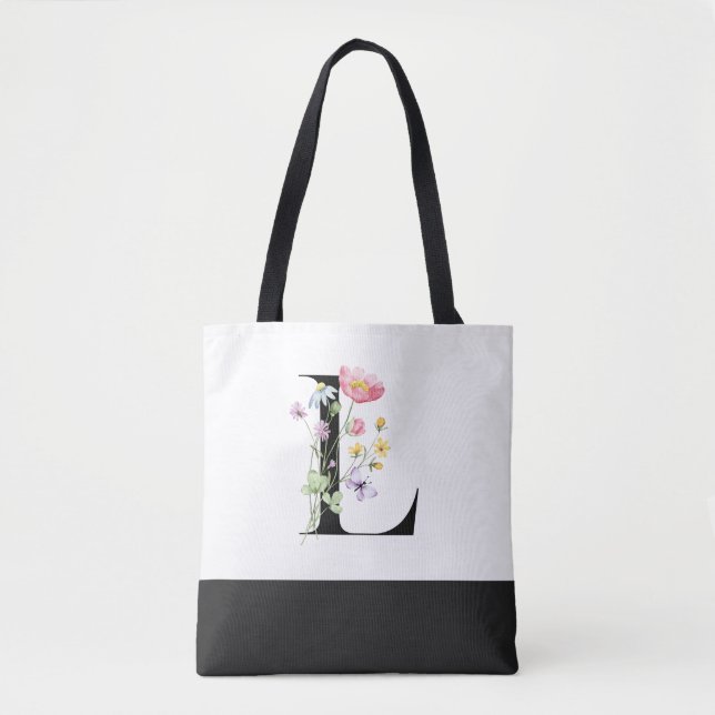Monogramm des personalisierten Wildblume Buchstabe Tasche (Vorderseite)