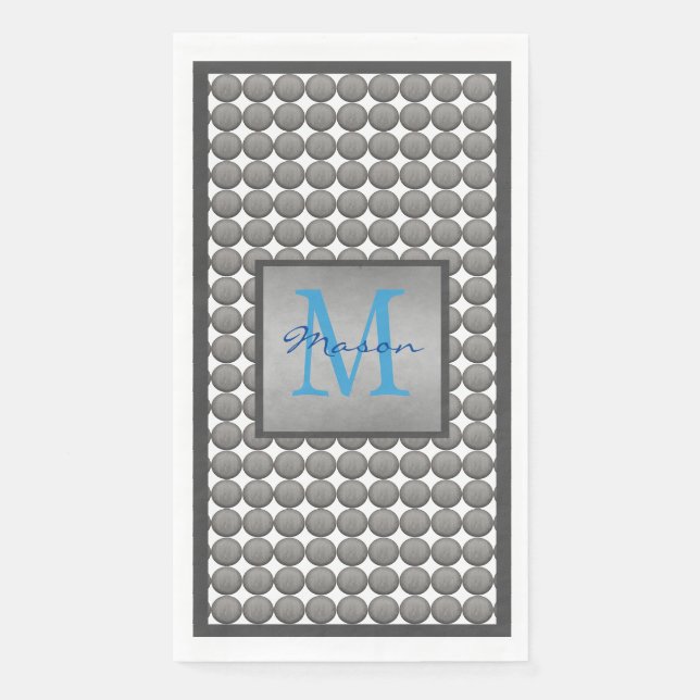 Monogramm des Punktmusters für blaue und graue Pol Serviette (Vorderseite)