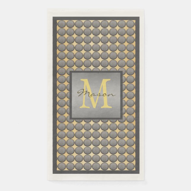 Monogramm des Punktmusters für Gold und Grau Serviette (Vorderseite)