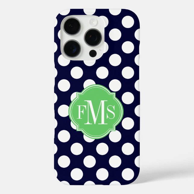 Monogramm des Punktmusters für Navy Blue und White iPhone 16 Pro Hülle (Rückseite)