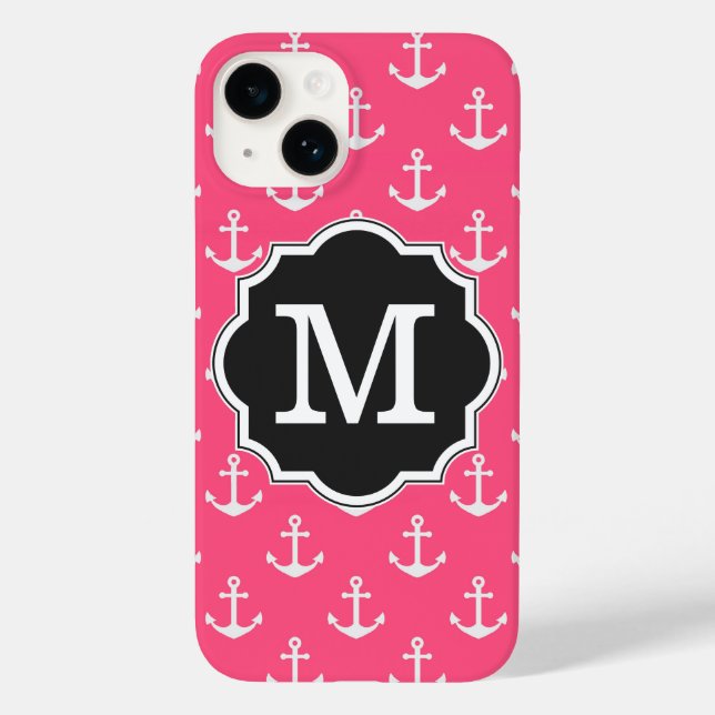 Monogramm des rosa Ankermusters Case-Mate iPhone 14 Hülle (Rückseite)