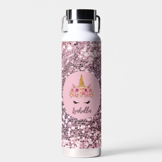 Monogramm des rosa Einhorn-Glitzer Trinkflasche (Vorne)