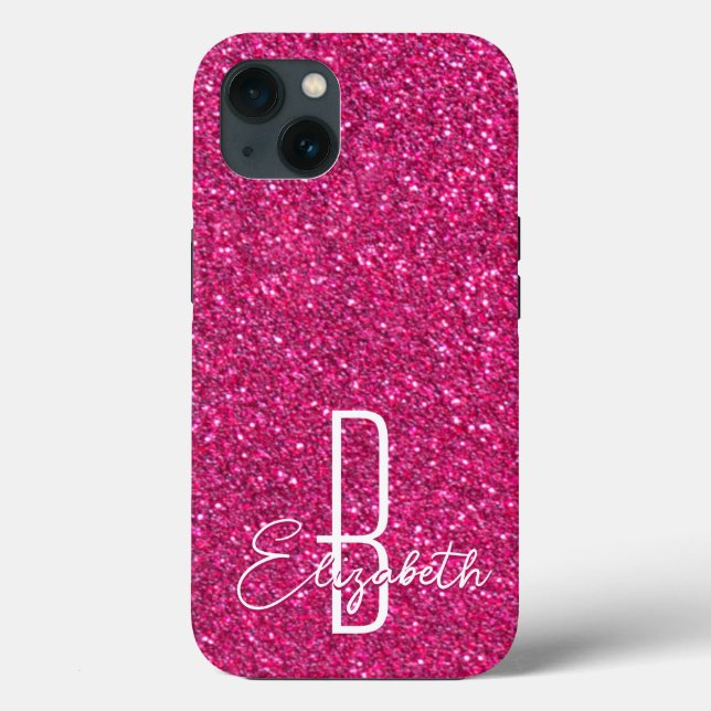 Monogramm des rosa Glitzer Case-Mate iPhone Hülle (Rückseite)