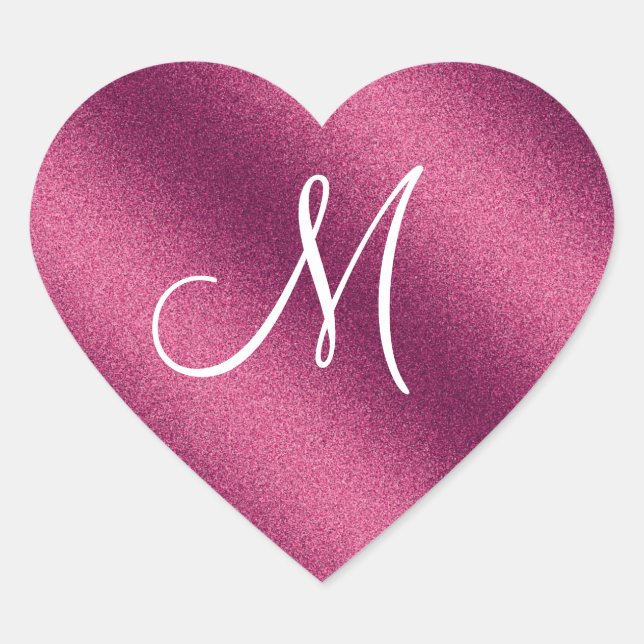Monogramm des rosa Glitzer Herz-Aufkleber (Vorderseite)