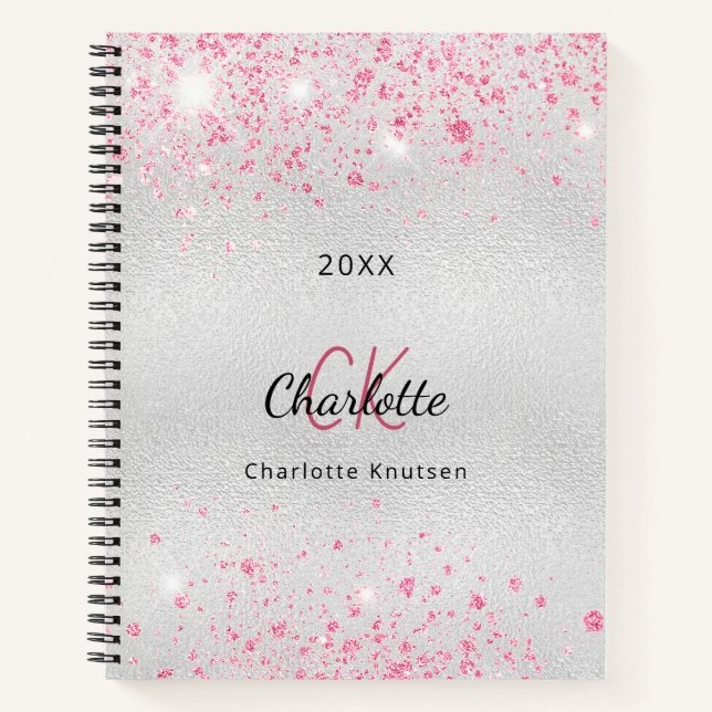 Monogramm des rosa Glitzer Notizbuch (Vorderseite)