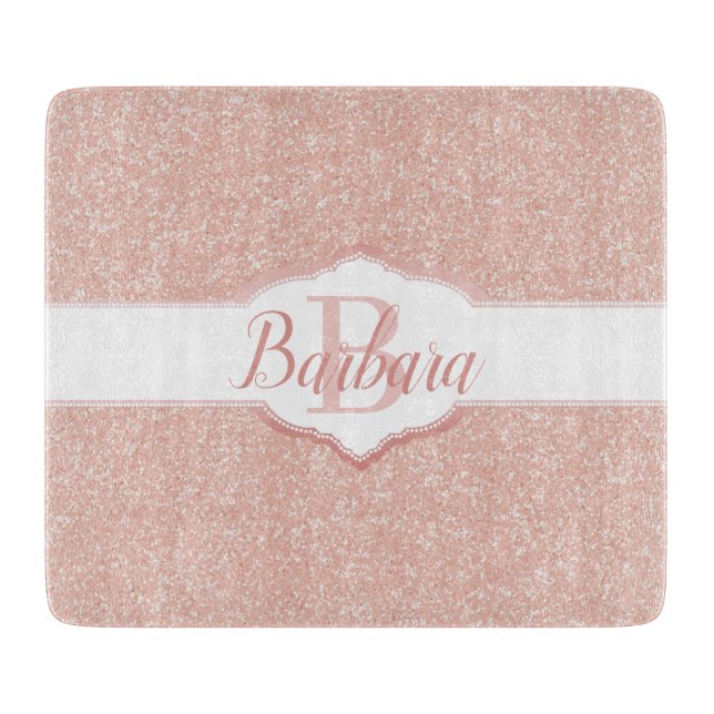 Monogramm des rosa Glitzer Schneidebrett (Vorderseite)