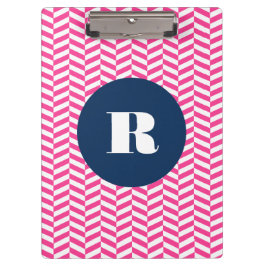 Monogramm des rosa Herringbone-Musters Klemmbrett