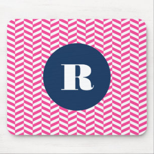 Monogramm des rosa Herringbone-Musters Mousepad