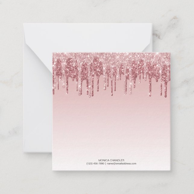 Monogramm des rosa Ombré-Glitzer Mitteilungskarte (Vorderseite)
