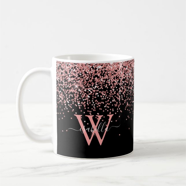 Monogramm des rosa Schwarzen Glitzer Kaffeetasse (Links)
