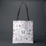 Monogramm des rosa skandinavischen Blumenmusters Tasche<br><div class="desc">Skandinavisch inspiriert Totenbeutel mit schwarz-rosa Blumenmuster. Personalisieren Sie diese,  indem Sie Ihr Monogramm hinzufügen. Diese Blumentasche eignet sich hervorragend als personalisiertes Geschenk. Matching-Elemente sind verfügbar.</div>