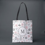 Monogramm des rosa skandinavischen Blumenmusters Tasche<br><div class="desc">Skandinavisch inspiriert Totenbeutel mit schwarz-rosa Blumenmuster. Personalisieren Sie diese,  indem Sie Ihr Monogramm hinzufügen. Diese Blumentasche eignet sich hervorragend als personalisiertes Geschenk. Matching-Elemente sind verfügbar.</div>