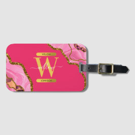 Monogramm des rosa und goldfarbenen Agate-Geode-Gl Gepäckanhänger