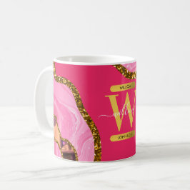 Monogramm des rosa und goldfarbenen Agate-Geode-Gl Kaffeetasse