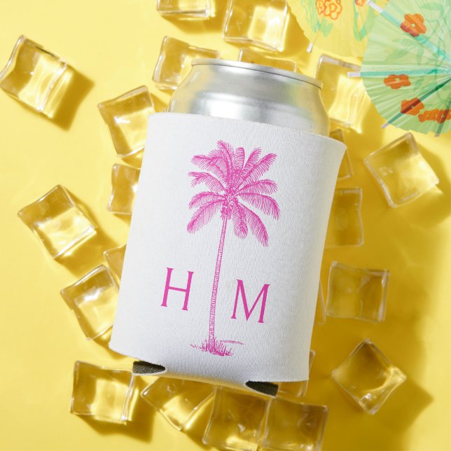 Monogramm des rosa und weißen Palm Palmetto Tree Dosenkühler (In Situ Sommer)