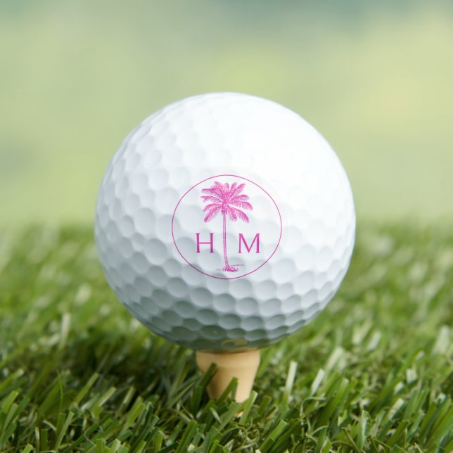 Monogramm des rosa und weißen Palm Palmetto Tree Golfball (Insitu T-Shirt)