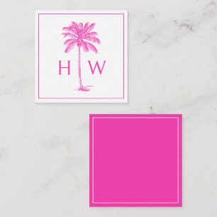 Monogramm des rosa und weißen Palm Palmetto Tree Mitteilungskarte