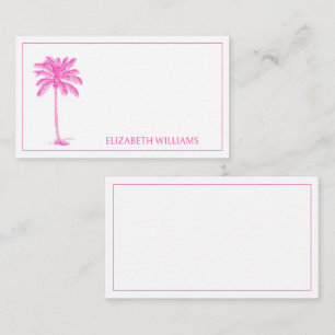 Monogramm des rosa und weißen Palm Palmetto Tree Mitteilungskarte