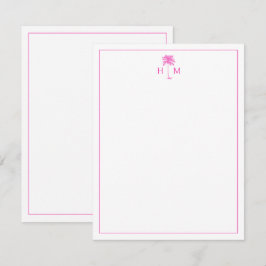 Monogramm des rosa und weißen Palm Palmetto Tree Mitteilungskarte