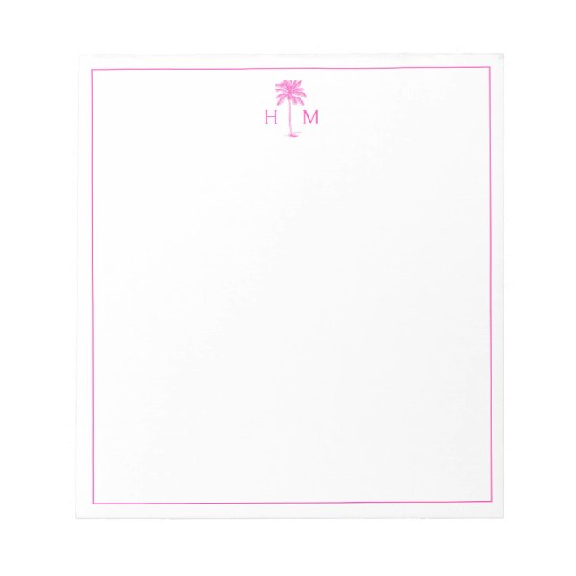 Monogramm des rosa und weißen Palm Palmetto Tree Notizblock (Vorderseite)