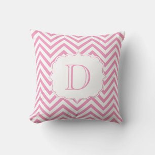 Monogramm des rosa und weißen Zickzack Musters Kissen
