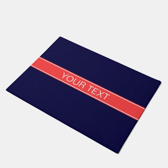 Monogramm des roten Ribbon-Namens "Solid Navy Blue Fußmatte (Schrägansicht)