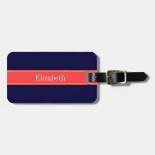 Monogramm des roten Ribbon-Namens "Solid Navy Blue Gepäckanhänger