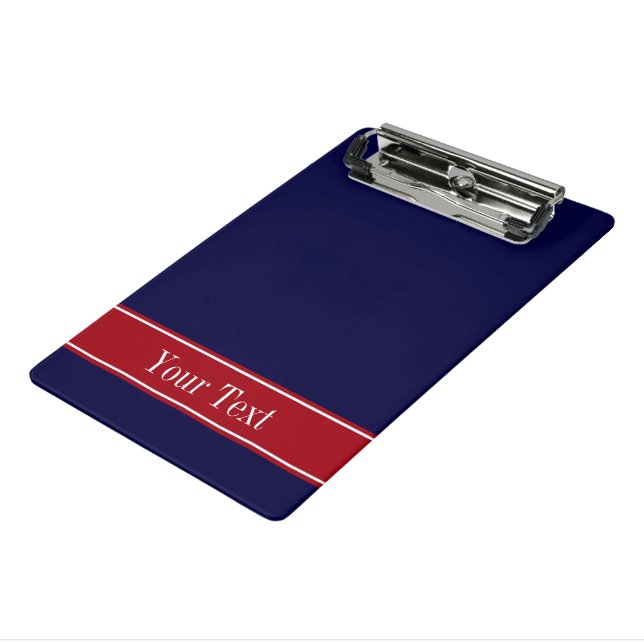 Monogramm des roten Ribbon-Namens "Solid Navy Blue Mini Klemmbrett (Gewinkelt3)