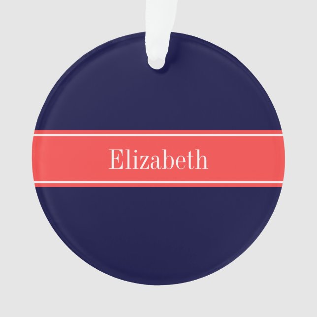 Monogramm des roten Ribbon-Namens "Solid Navy Blue Ornament (Vorderseite)