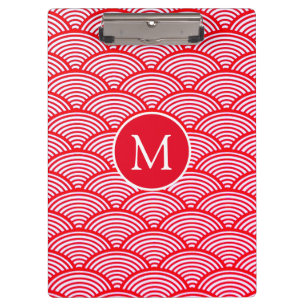 Monogramm des roten und weißen Scallop-Musters Klemmbrett