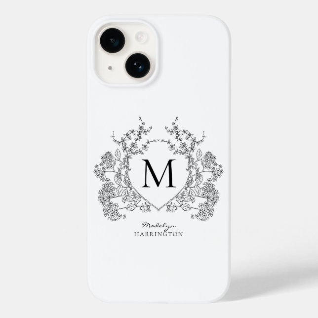 Monogramm des Schwarz-Weiß-Wappen Case-Mate iPhone 14 Hülle (Rückseite)
