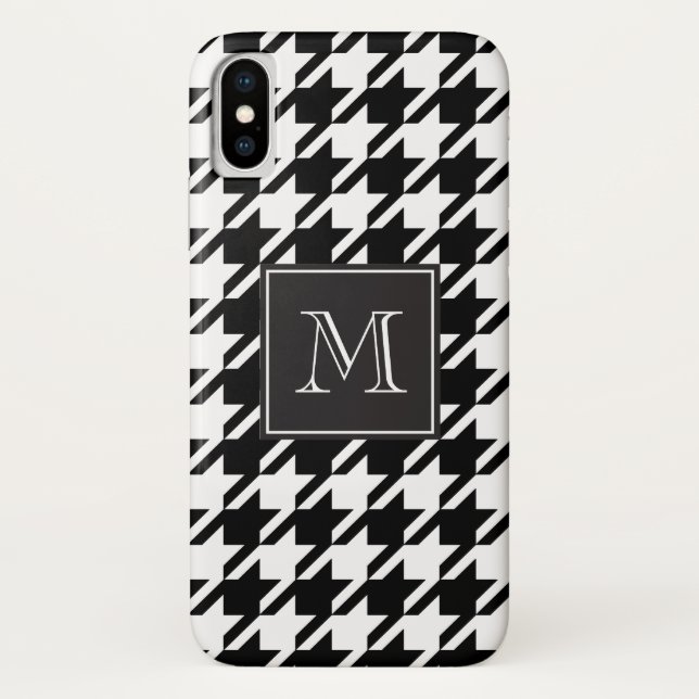 Monogramm des schwarzen Hahnentrittmusters Case-Mate iPhone Hülle (Rückseite)