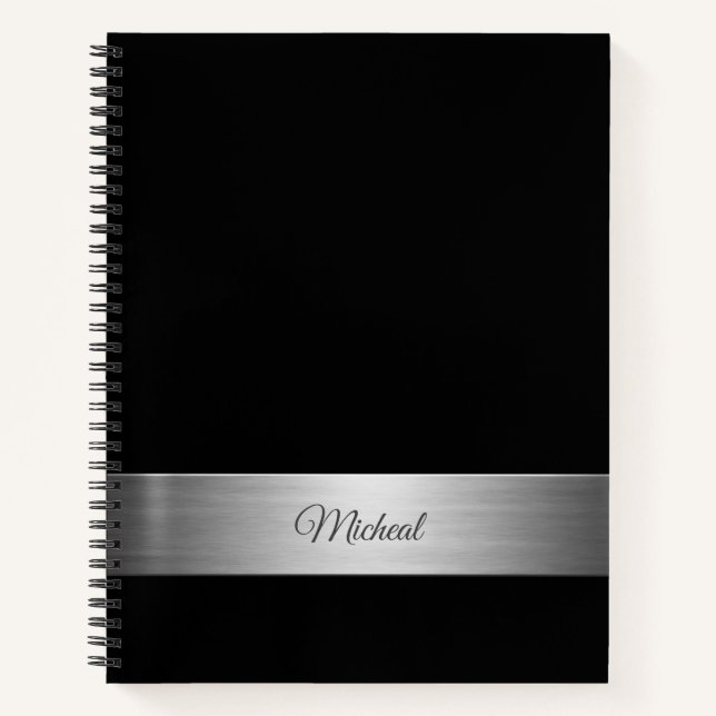 Monogramm des schwarzen Metallic-Akzents Notizbuch (Vorderseite)