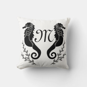 Monogramm des Schwarzen Seepferds Kissen