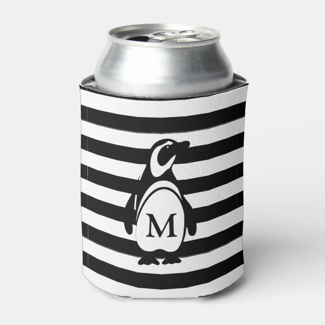 Monogramm des schwarzen und weißen Pinguins Dosenkühler (Kanne Vorderseite)